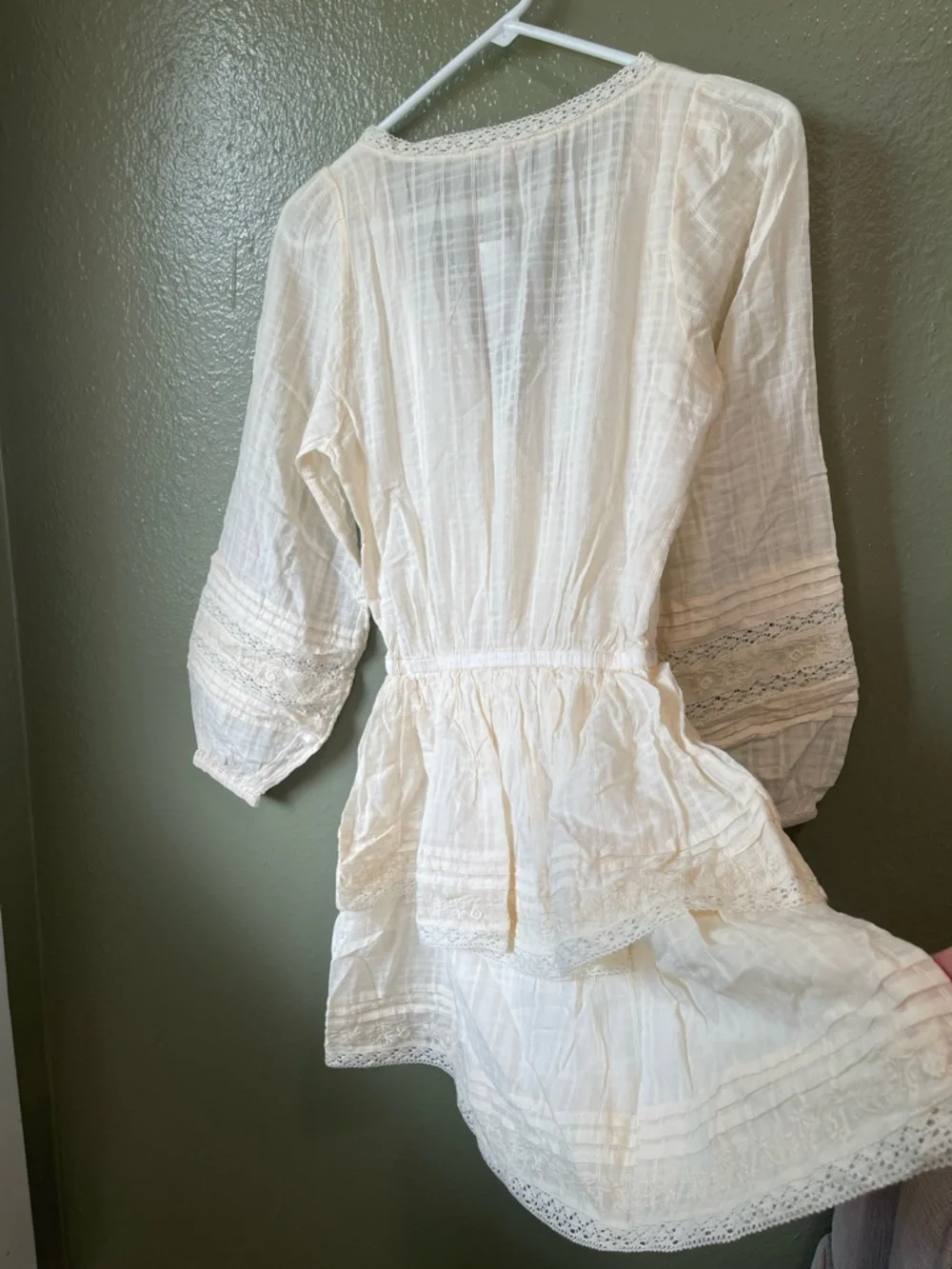American Eagle Ivory Gauze Lace Trim Wrap Dress - Picture 5 of 5